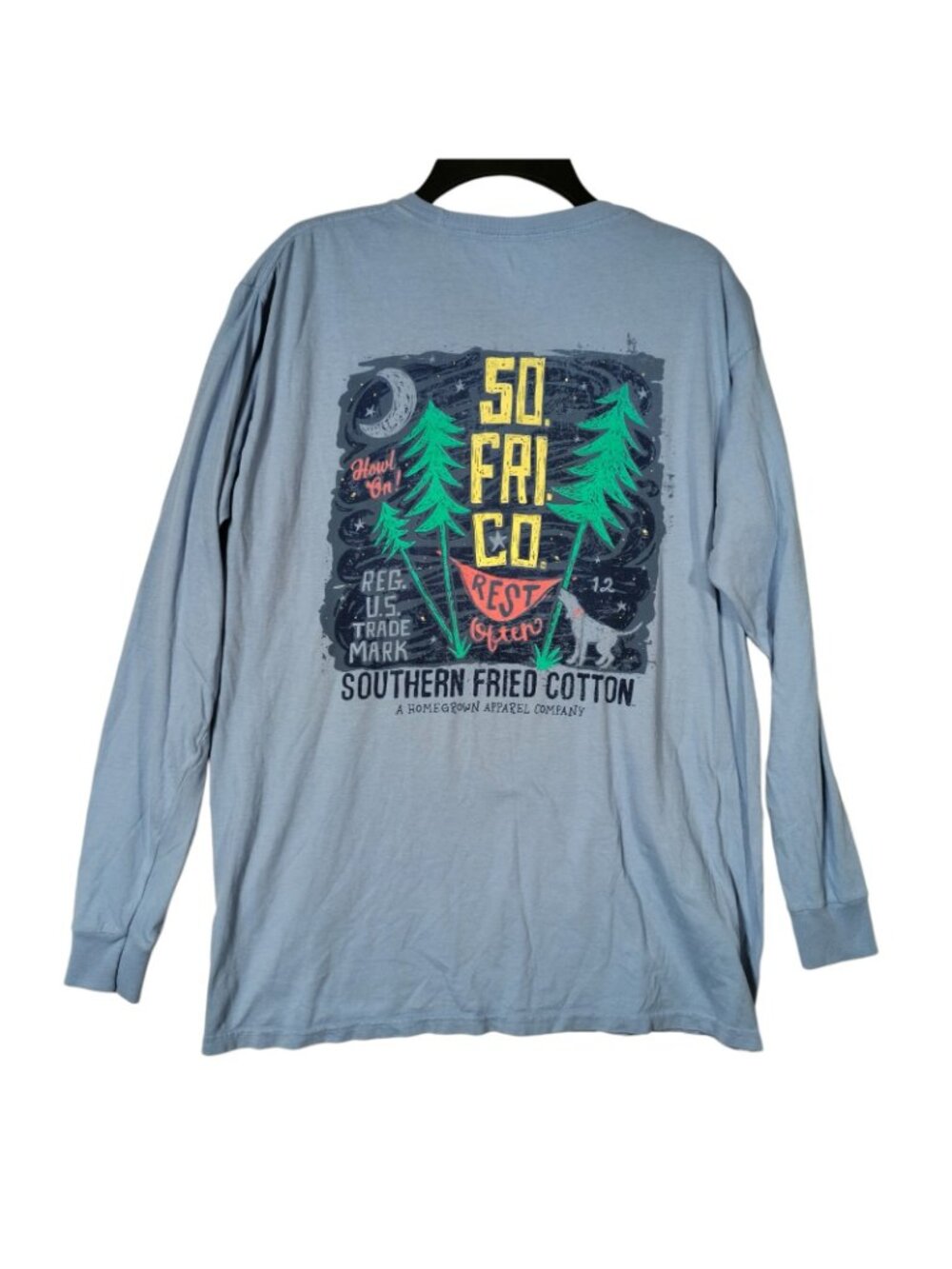 Southern Fried Cotton Men's Medium Long Sleeve Tee Blue Pocket T-shirt
